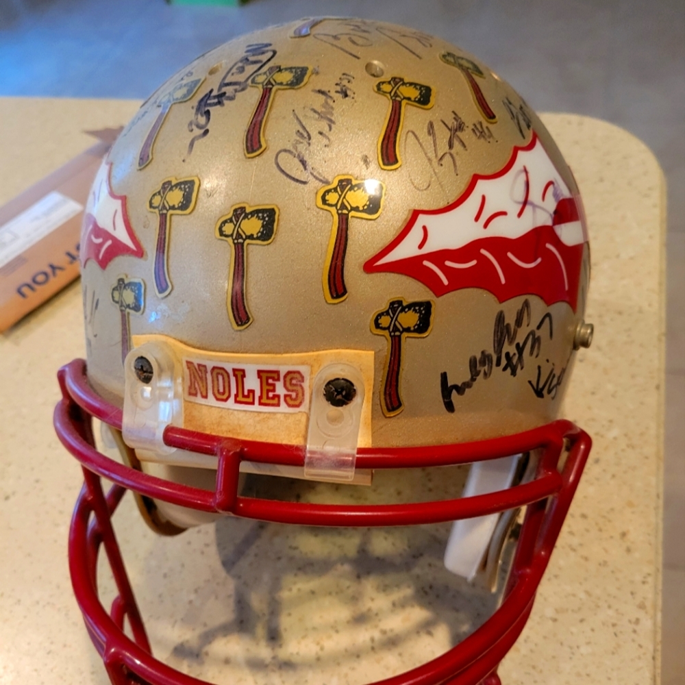 Bobby Bowden FSU Team Autographed Full Sized Authentic Game Helmet w/ Tomahawks